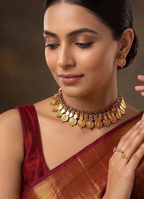 Gold plated multicolor coined choker set 1