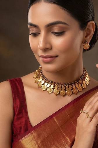 Gold plated multicolor coined choker set