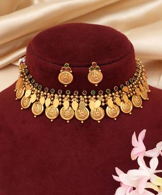 Gold plated multicolor coined choker set 2