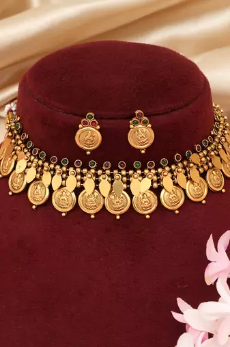 Gold plated multicolor coined choker set