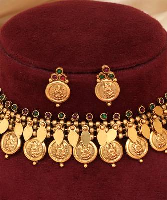 Gold plated multicolor coined choker set 3