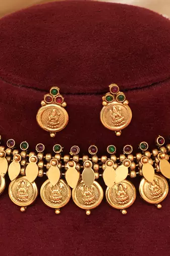 Gold plated multicolor coined choker set