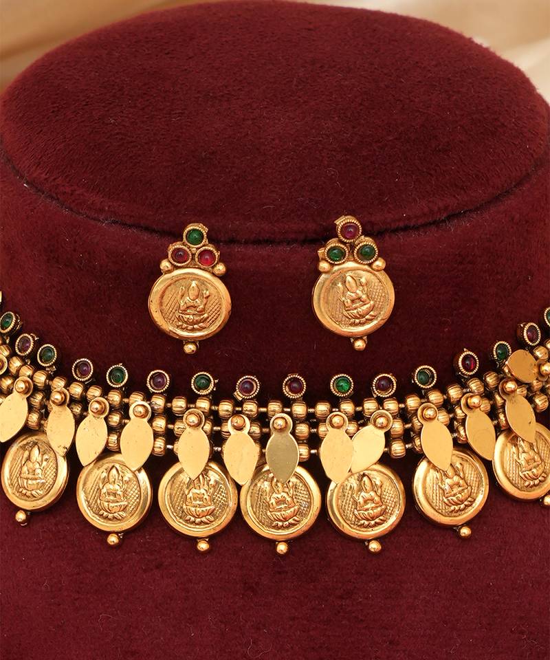 Gold plated multicolor coined choker set