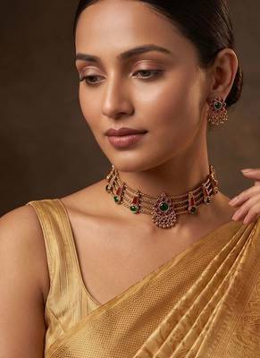 Gold plated multicolor stones choker set 1