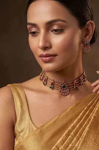 Gold plated multicolor stones choker set
