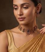 Gold plated multicolor stones choker set
