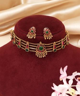 Gold plated multicolor stones choker set 2
