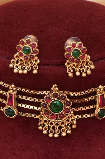 Gold plated multicolor stones choker set