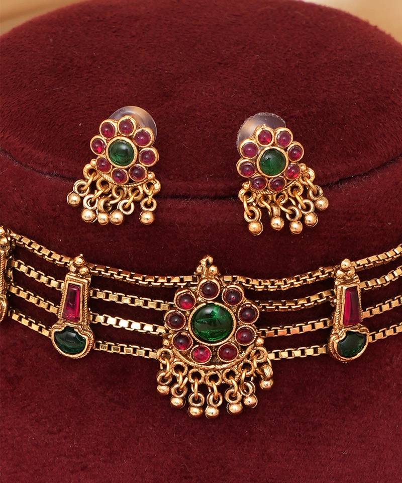 Gold plated multicolor stones choker set