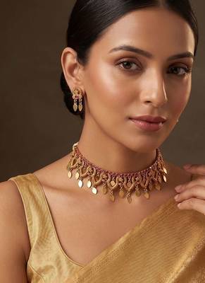 Gold plated pink stones choker set 1