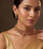Gold plated pink stones choker set