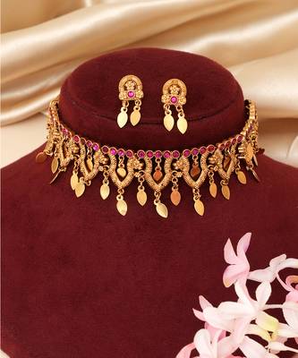 Gold plated pink stones choker set 2