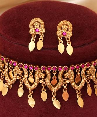 Gold plated pink stones choker set 3