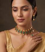 Gold plated mint green coined choker set