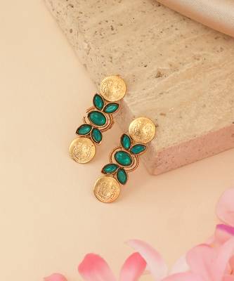 Gold plated mint green coined choker set 4