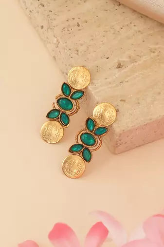 Gold plated mint green coined choker set