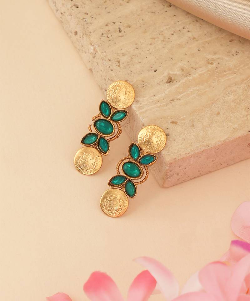 Gold plated mint green coined choker set