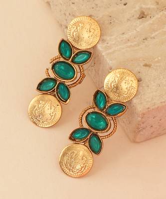 Gold plated mint green coined choker set 5