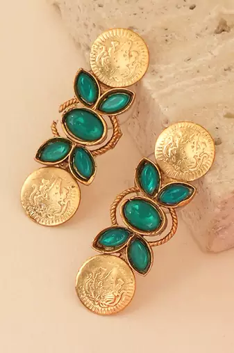 Gold plated mint green coined choker set