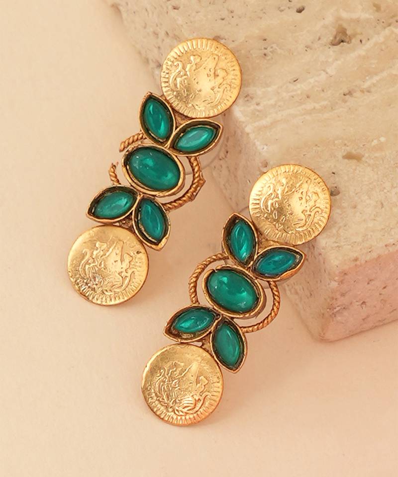 Gold plated mint green coined choker set