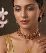 Gold plated multicolor coined choker set