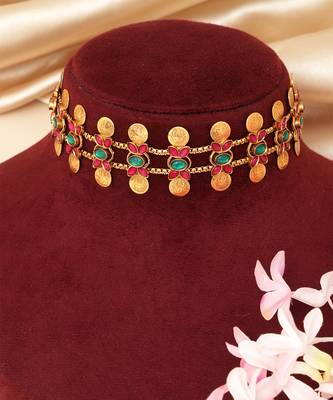 Gold plated multicolor coined choker set 2