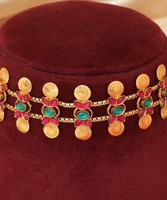 Gold plated multicolor coined choker set 3