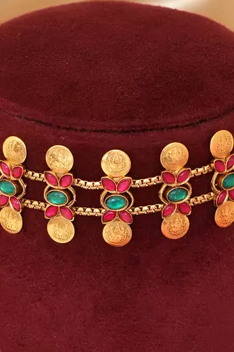 Gold plated multicolor coined choker set