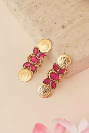 Gold plated pink beaded coined choker set