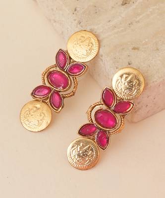 Gold plated pink beaded coined choker set 5