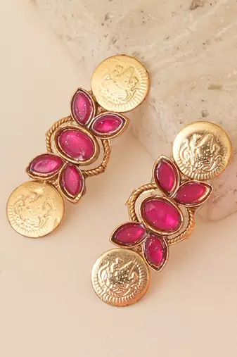 Gold plated pink beaded coined choker set