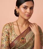 Gold plated green stones laxmi haar necklace set