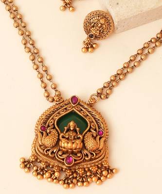 Gold plated green stones laxmi haar necklace set 3
