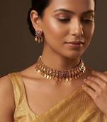 Gold plated pink stones choker set