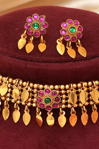 Gold plated pink stones choker set