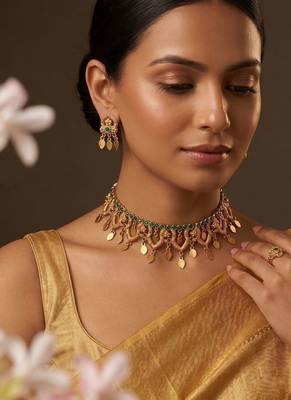Gold plated green stones choker set 1