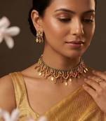 Gold plated green stones choker set