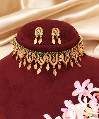 Gold plated green stones choker set 2