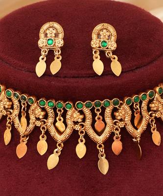 Gold plated green stones choker set 3
