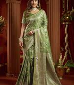 olive silk blend swarovski work festive wear saree