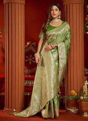 olive silk blend swarovski work festive wear saree 2