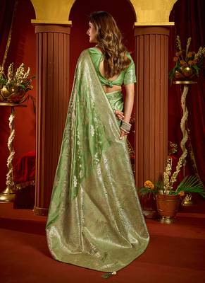 olive silk blend swarovski work festive wear saree 3