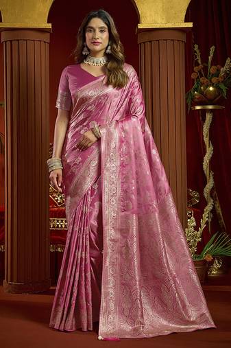 baby pink silk blend swarovski work festive wear saree