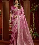 baby pink silk blend swarovski work festive wear saree