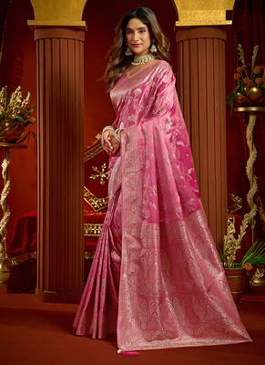 baby pink silk blend swarovski work festive wear saree 2