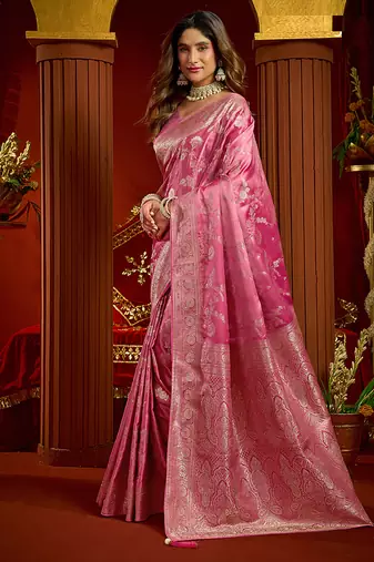 baby pink silk blend swarovski work festive wear saree