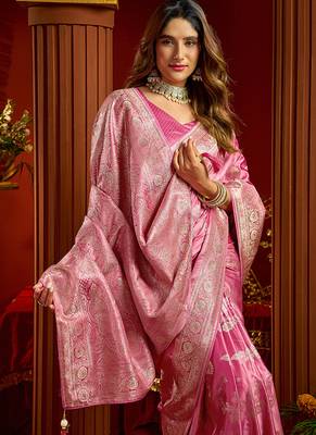 baby pink silk blend swarovski work festive wear saree 3