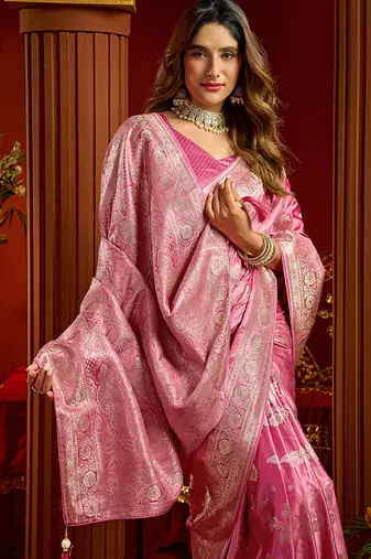 baby pink silk blend swarovski work festive wear saree