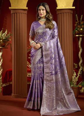 lavender silk blend swarovski work festive wear saree 1