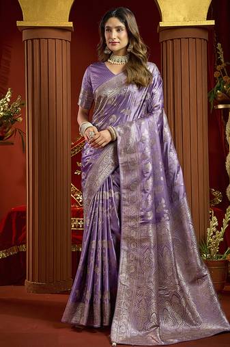 lavender silk blend swarovski work festive wear saree